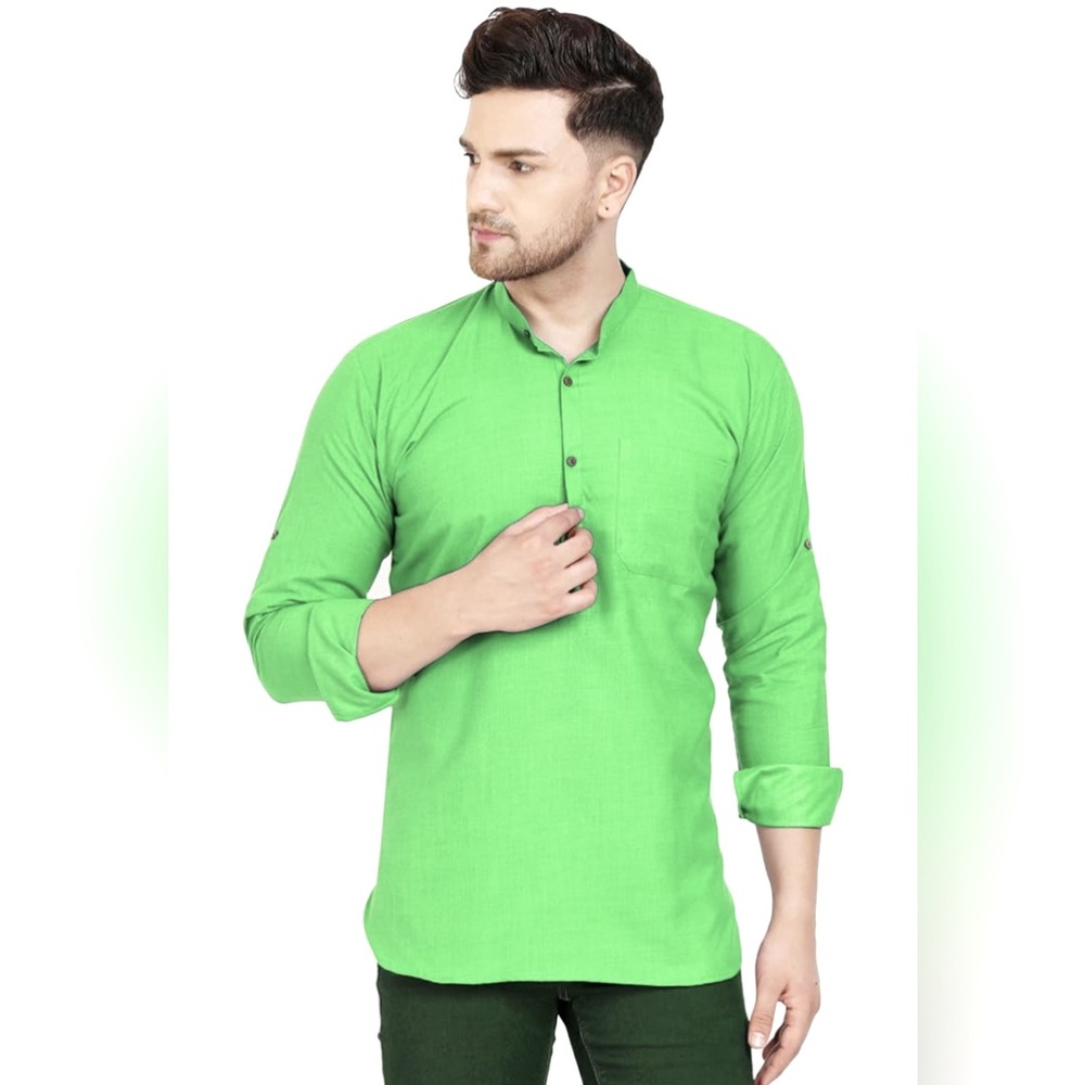 SKAVIJ Men's Tunic Viscose Casual Short Kurta Shirt, Small, NWT